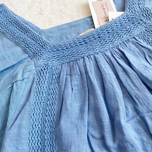 Philosophy, Women's Boho Short Sleeve Square Neck, Blue, Size L - Picture 5 of 6